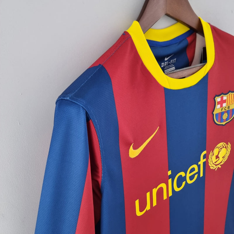 Barcelona Home Jersey 10/11 Retro Long Sleeve